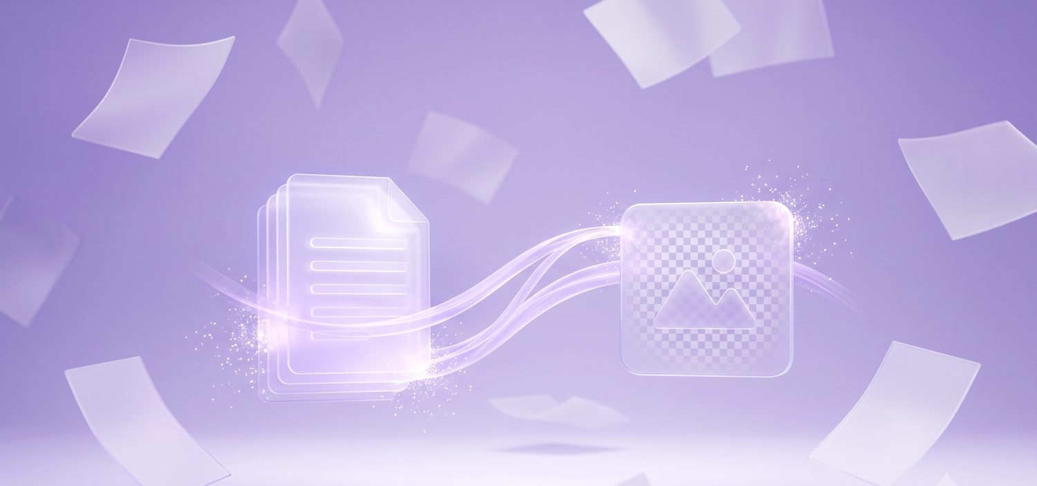Illustration showing a PDF document being converted into PNG images